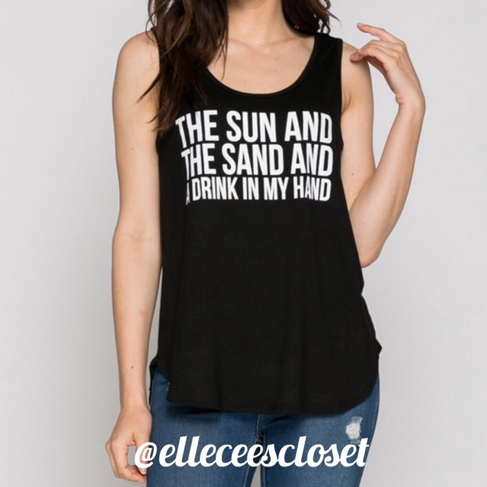 ☀️Sun Sand Drink in My Hand Graphic Tank Top
